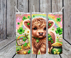 Handmade St Patricks Day Baby Highland Cow 20Oz Insulated Tumbler With Slide Lid