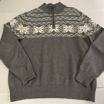 WEATHERPROOF Sweater Mens Medium Gray White 1/4 Zip Knit Pullover Fair Isle - Image 1 of 4