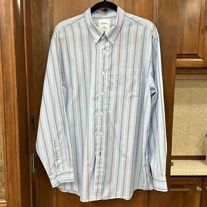 L.L. Bean long sleeve button down men blue & White shirt Size L 100% Cotton - Picture 1 of 6