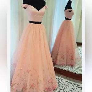 Sherri Hill 2 Piece Formal Maxi Dress Gown Satin Tulle Garden Floral Peach Sz 2 - Picture 1 of 16
