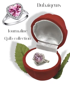 Herzring Weißgold-Finish rosa Turmalin kreiert Diamant Größe Q Geschenk verpackt - Bild 1 von 8