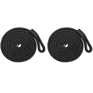ISURE MARINE 6.5Ft*3/8” Black Double Braided Dock Deck Mooring Nylon Lines 2pc - Picture 1 of 7