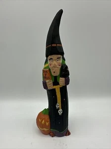 Halloween Wizard Wooden 9” Figure Book Of Spells & Raven Pumpkin - Picture 1 of 10