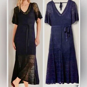 NWOT BODEN Pointelle Knitted Navy Blue Midi Dress Size 12 - Picture 1 of 13