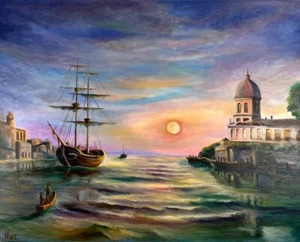 Venice Landscape, 30x24 inches, ORIGINAL OIL PAINTING, Wall Art Decor, Home Gift - Picture 1 of 10