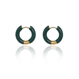 Woman 18K Gold Plated French Enamel Hoop Round Huggie Earring Clip 20mm