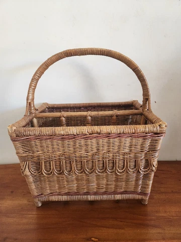 Vintage Mid-Century Wicker Magazine Basket Rack Holder Cover
