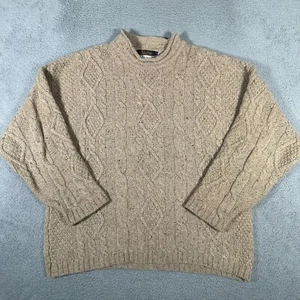 Brooks Brothers Sweater Mens Large Tan Wool Scotland Cable Knit Roll Neck Chunky - Picture 1 of 8