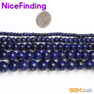 Pierre précieuse bleue lisse lapis-lazuli perles rondes pour fabrication de bijoux brin 15" à faire soi-même