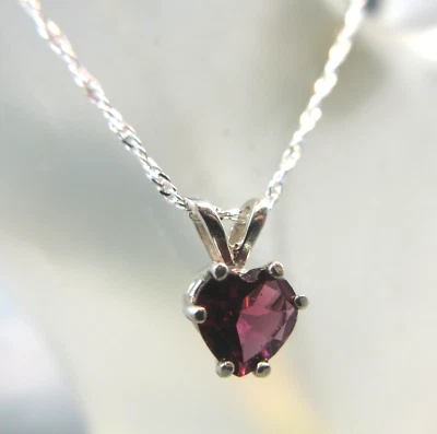 GRANATE RODOLITA - Genuino Romántico Rojo Forma de Corazón Collar de Plata de Ley 925 Foto 1 de 4