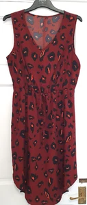 Size 14 Rusty Black Coral Leopard Sleeveless V Neck Dress ! - Picture 1 of 3