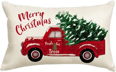 Christmas Pillow Covers Red Truck Merry Christmas Decorations Winter Decorative  - Image 1 of 4