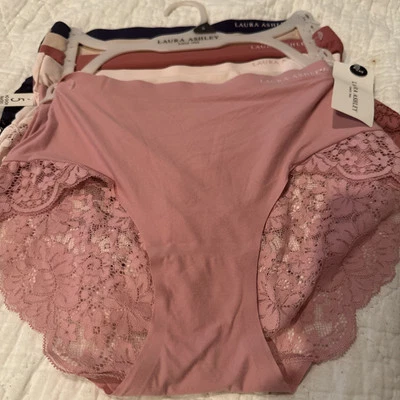 5 Bragas Laura Ashley Ropa Interior Calzoncillos Nylon Spandex Talla Sólida Encaje Pequeño Foto 1 de 4