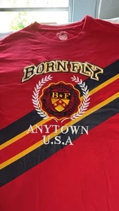 Born Fly T-Shirt Uomo 2XL Anytown Manica Corta Rosso Blu Ricamato - Foto 1 di 9