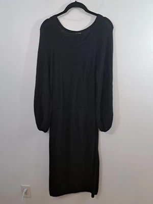 Talbots Women's Black Merino Wool Midi Dress Knit Balloon Sleeve - Image 1 of 4