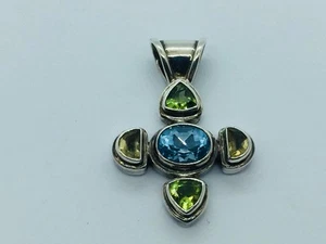 Solid Sterling Silver Genuine Blue Topaz, Peridot & Citrine Pendant - Picture 1 of 5