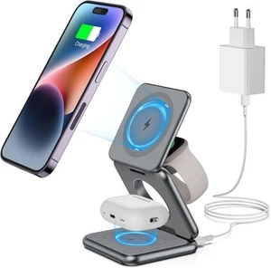 Aluminiowa stacja ładująca 3 w 1 do iPhone'a, bezprzewodowa, 15 W - Zdjęcie 1 z 4