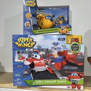 Lot Of 2 - Super Wings Jett's Takeoff Tower 2-in-1 Airplane & RC Donnie - Picture 1 of 10