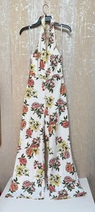 G by GUESS Floral Halter Jumpsuit XS White Multicolor Backless Wide Leg - Picture 1 of 9