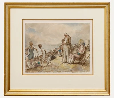 Harold Hope Read (1881-1959) - Framed  Watercolour, Crowds on the Beach - image 1 of 4