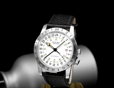Glycine Airman Vintage “The Chief” GMT Blanco – Cuero Negro; Ref. GL0467 Foto 1 de 4