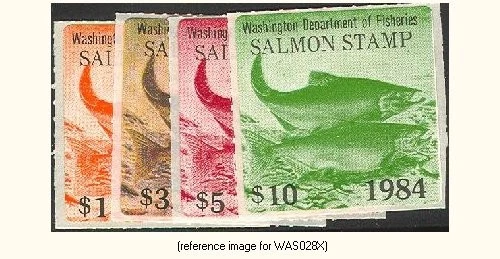 HALFPRICEFISH Washington Salmon Stamp Cplt. Set 1984 $1,$3,$5,$10 - Image 1 of 1
