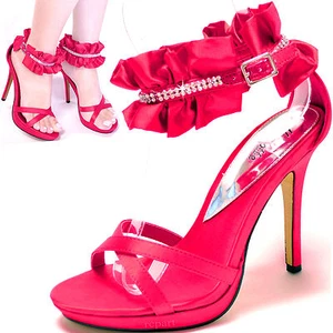 New women's shoes fuchsia satin rhinestone stilettos evening prom wedding party - Picture 1 of 12