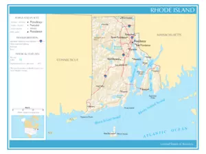 Poster fisico politico Stato del Rhode Island Stati Uniti America XL - Foto 1 di 1