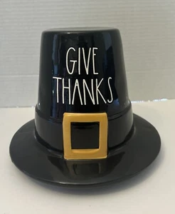 Rae Dunn Give Thanks Black Ceramic Pilgrim Hat Thanksgiving Decor - Picture 1 of 3