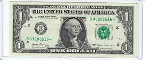 RARA banconota da un dollaro come nuova banconota stella solo 640K BASSA TIRATURA B03208516* - Foto 1 di 3