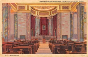 Postal LA: Cámaras del Senado, Capitolio Estatal Baton Rouge, Louisiana Linen años 40 - Imagen 1 de 2