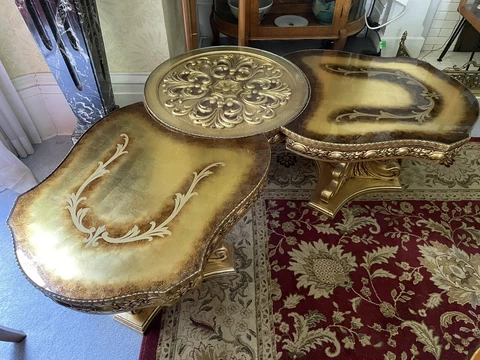 Vintage Italian Hollywood Regency Gilt & Glass Top Three Table Set 1960s VG Cover
