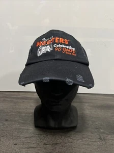 Hooters Celebrating 40 Years Black Distressed Adjustable Hat Cap - Picture 1 of 5
