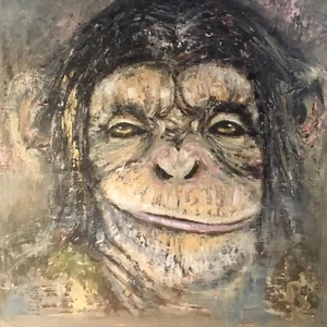 Thinking monkey original oil painting on stretched canvas,one of a kind artwork - Picture 1 of 11