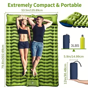 Double Sleeping Pad for Camping Self Inflating 4" Extra-Thick Camping Pad 2 Pers - Picture 1 of 20