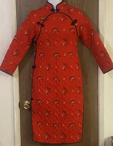 Vintage Cheongsam Quilted Red Dress Coat Qipao - Picture 1 of 6