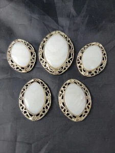 Silvertone Open Metal Oval Findings With Mother Of Pearl Crafter Jewelry Maker - Picture 1 of 16