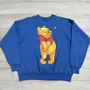 VINTAGE Disney Pooh Bear Graphics Sweater Adult XL Blue Pullover Sweatshirt Mens - Picture 1 of 12