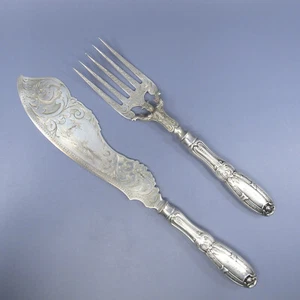 JENNY LIND by ALBERT COLES 900 Coin Silver 2 Piece Fish Set Fishing Scene 252g - Picture 1 of 13