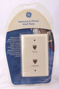 GE 76536 Network & Phone Wall Plate Double-Jack RJ45 Cat5 Cat5E - Picture 1 of 2