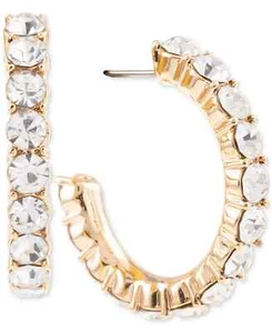 CHARTER CLUB Gold-Tone Medium Crystal C-Hoop Earrings, 1.1" - Picture 1 of 2