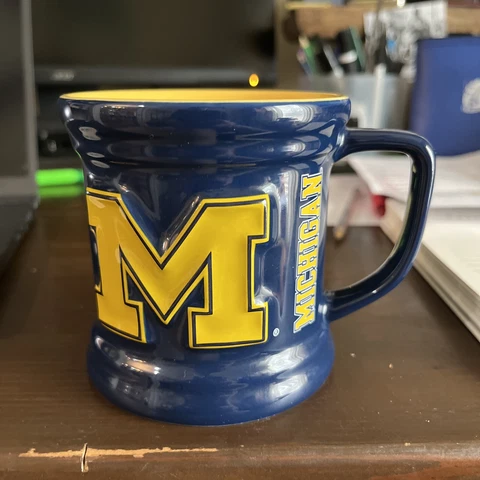 Univ of MICHIGAN 14 Oz Coffee Mug ncaa offically licensed Wolverines GO Big Blue Cover