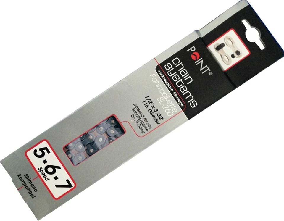 Point Fahrradkette Kette 5/6/7 fach bis 21 Gang Shimano Kompatibel 116 Gl. Kette - Bild 1 von 1