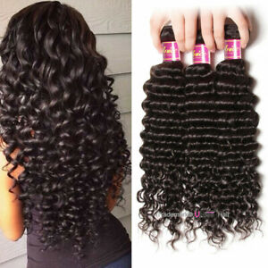 UNice Brazilian Deep Wave Hair Weft 3 Bundles Curly Virgin Human Hair Extensions