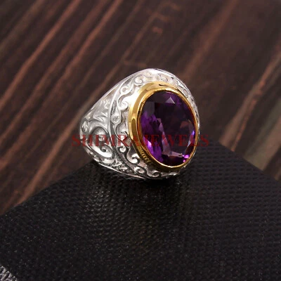 Natural Amethyst Gemstone with 925 Sterling Silver Ring for Men's #376 - Image 1 of 3