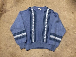 Vintage 70's Universal Knits Stripe Sweatshirt Blue Shaggy Size Small - Picture 1 of 6
