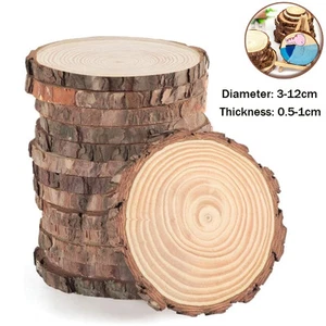 3-20cm Thick Natural Pine Round Unfinished Wood Slices Circles With Tree Bark Lo - Picture 1 of 35