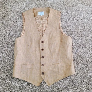Baird McNutt Murano Beige Linen Button Front Vest M Lined Menswear Classic - Picture 1 of 7
