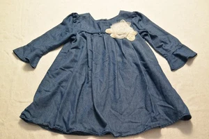 Marmellata Girls Blue demim Chambray Dress with Flower Applique Size 5 EUC - Picture 1 of 4