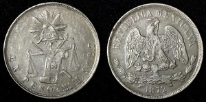 Mexico Silver 1872 Mo M Peso Scales Mexico City Mint aUNC KM# 408.5 (28 267) - Picture 1 of 3